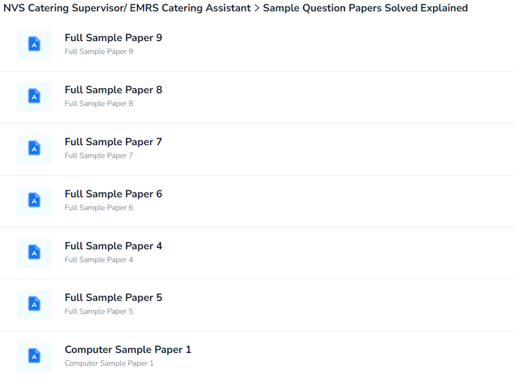 Attempt Solved Sample papers for EMRS Catering Assistant 